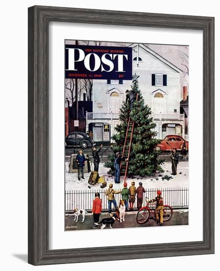 "Tree in Town Square," Saturday Evening Post Cover, December 4, 1948-Stevan Dohanos-Framed Giclee Print