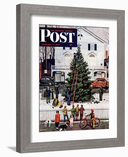 "Tree in Town Square," Saturday Evening Post Cover, December 4, 1948-Stevan Dohanos-Framed Giclee Print