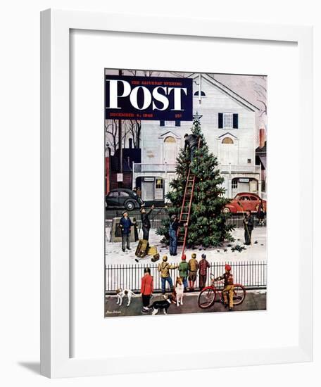 "Tree in Town Square," Saturday Evening Post Cover, December 4, 1948-Stevan Dohanos-Framed Giclee Print