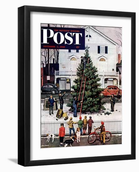 "Tree in Town Square," Saturday Evening Post Cover, December 4, 1948-Stevan Dohanos-Framed Giclee Print