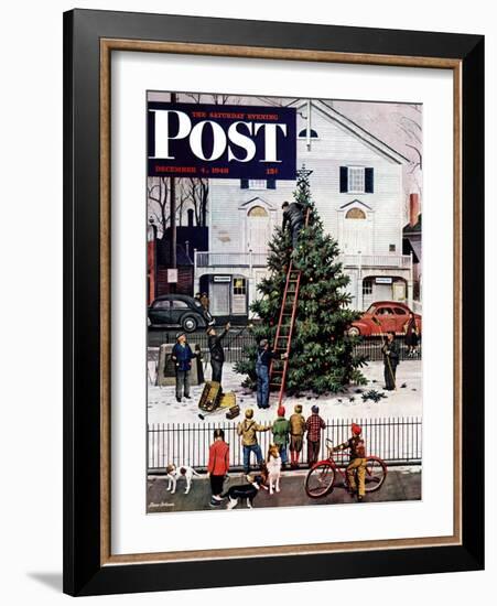 "Tree in Town Square," Saturday Evening Post Cover, December 4, 1948-Stevan Dohanos-Framed Giclee Print