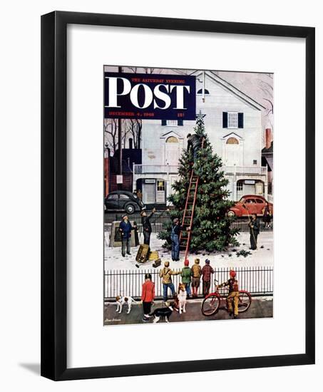 "Tree in Town Square," Saturday Evening Post Cover, December 4, 1948-Stevan Dohanos-Framed Giclee Print