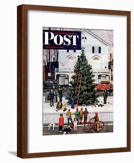 "Tree in Town Square," Saturday Evening Post Cover, December 4, 1948-Stevan Dohanos-Framed Giclee Print