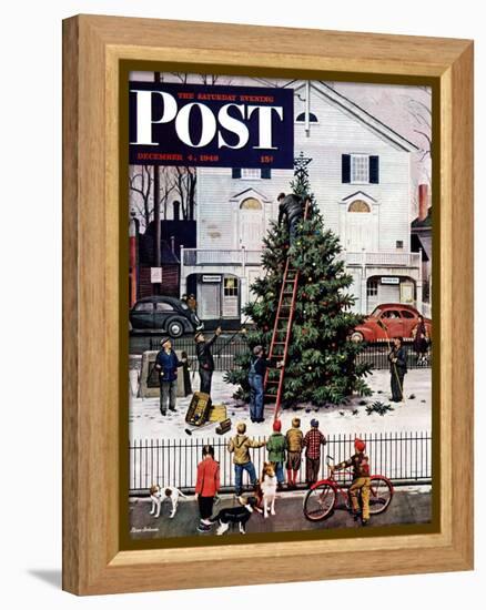 "Tree in Town Square," Saturday Evening Post Cover, December 4, 1948-Stevan Dohanos-Framed Premier Image Canvas