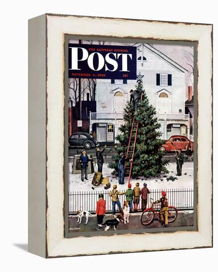 "Tree in Town Square," Saturday Evening Post Cover, December 4, 1948-Stevan Dohanos-Framed Premier Image Canvas