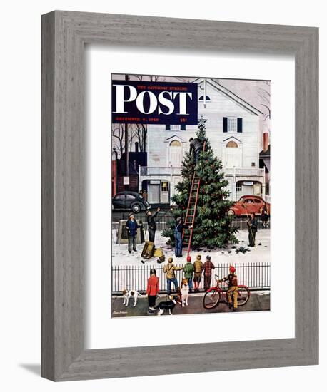 "Tree in Town Square," Saturday Evening Post Cover, December 4, 1948-Stevan Dohanos-Framed Giclee Print