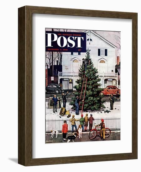 "Tree in Town Square," Saturday Evening Post Cover, December 4, 1948-Stevan Dohanos-Framed Giclee Print