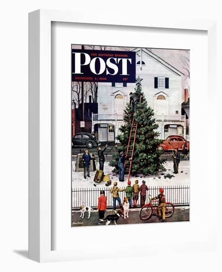 "Tree in Town Square," Saturday Evening Post Cover, December 4, 1948-Stevan Dohanos-Framed Giclee Print