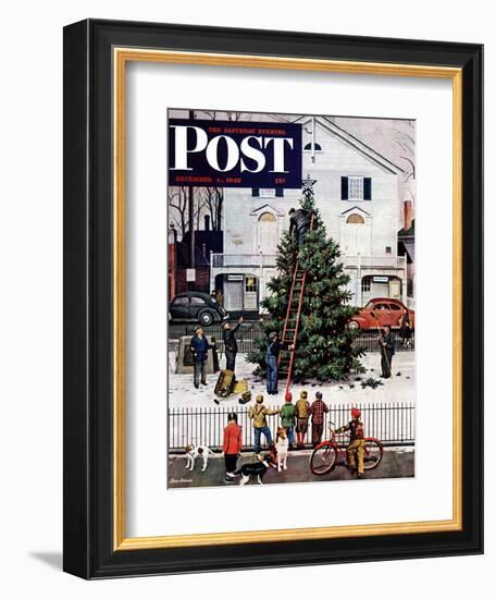 "Tree in Town Square," Saturday Evening Post Cover, December 4, 1948-Stevan Dohanos-Framed Giclee Print