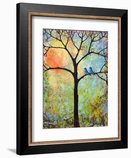 Tree Print Art Birds Sunshine Bluebirds-Blenda Tyvoll-Framed Art Print