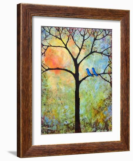 Tree Print Art Birds Sunshine Bluebirds-Blenda Tyvoll-Framed Art Print