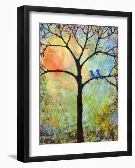 Tree Print Art Birds Sunshine Bluebirds-Blenda Tyvoll-Framed Art Print