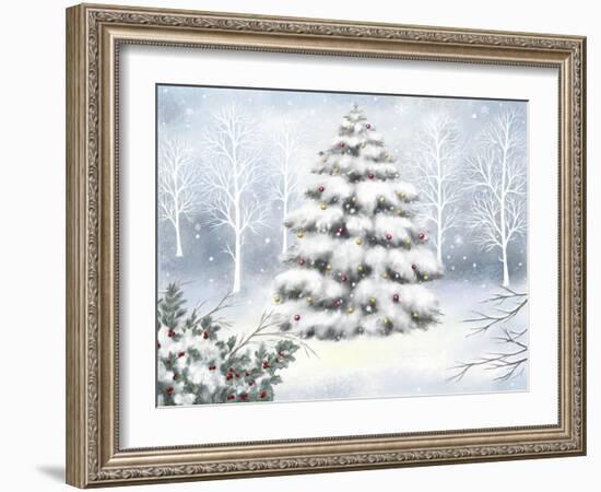 Tree, Snowflakes, Berries and Twigs-MAKIKO-Framed Giclee Print