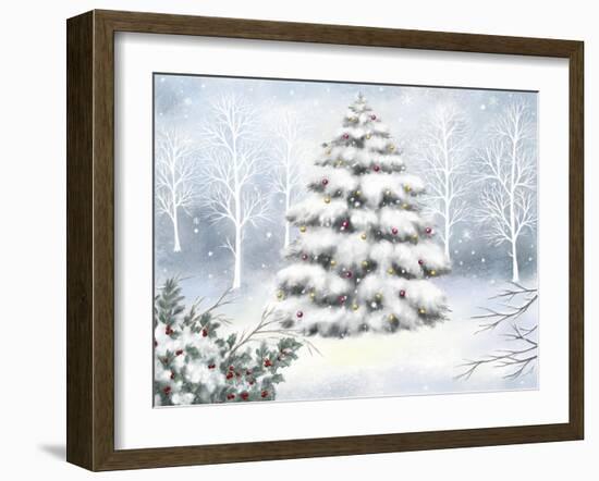 Tree, Snowflakes, Berries and Twigs-MAKIKO-Framed Giclee Print
