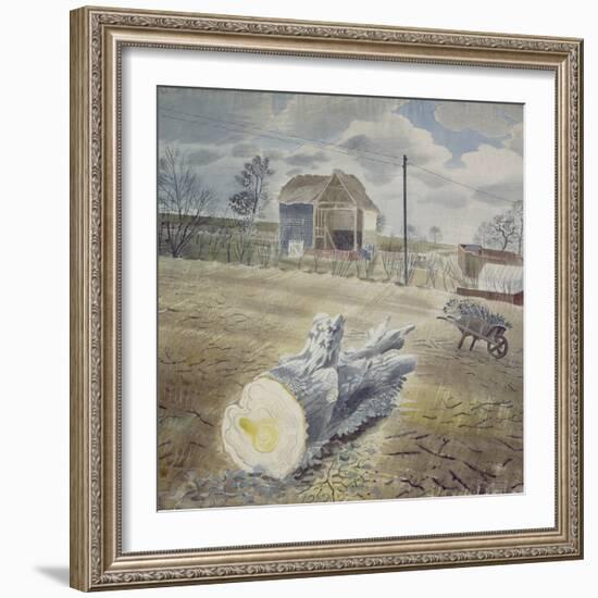 Tree Trunk and Wheelbarrow-Eric Ravilious-Framed Giclee Print
