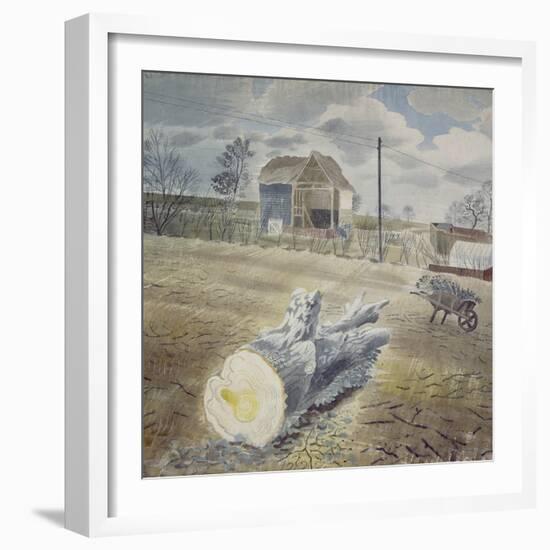 Tree Trunk and Wheelbarrow-Eric Ravilious-Framed Giclee Print