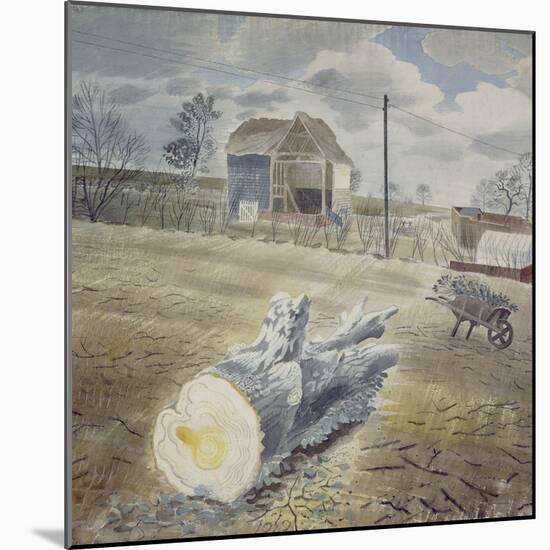 Tree Trunk and Wheelbarrow-Eric Ravilious-Mounted Giclee Print