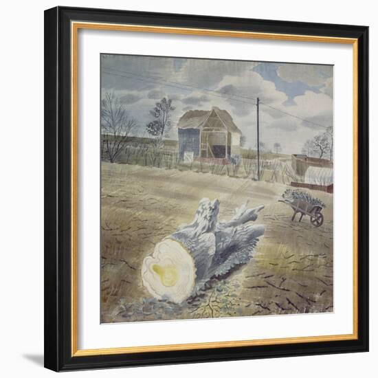 Tree Trunk and Wheelbarrow-Eric Ravilious-Framed Giclee Print