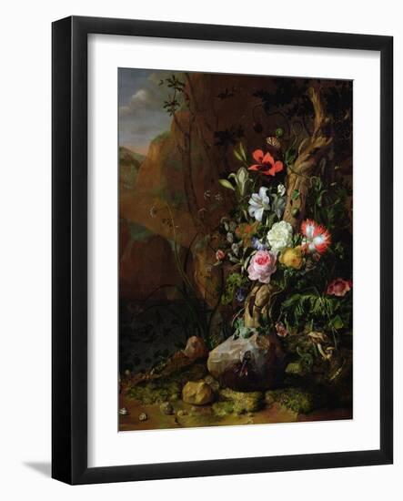 Tree Trunk Surrounded by Flowers, Butterflies and Animals, 1685-Rachel Ruysch-Framed Giclee Print