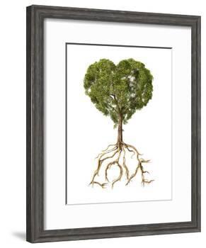 Tree with Foliage in the Shape of a Heart with Roots as Text Love-null-Framed Art Print