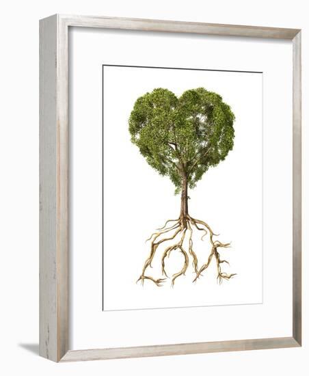 Tree with Foliage in the Shape of a Heart with Roots as Text Love-null-Framed Art Print