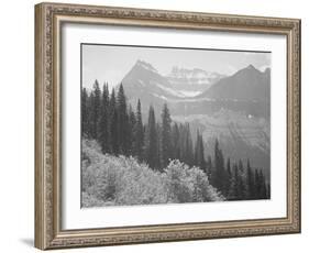 Trees And Bushes In Foreground Mountains In Bkgd "In Glacier National Park" Montana. 1933-1942-Ansel Adams-Framed Art Print