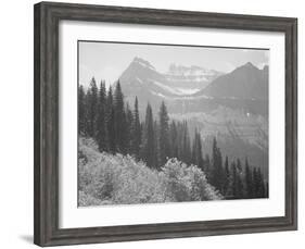 Trees And Bushes In Foreground Mountains In Bkgd "In Glacier National Park" Montana. 1933-1942-Ansel Adams-Framed Art Print