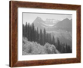 Trees And Bushes In Foreground Mountains In Bkgd "In Glacier National Park" Montana. 1933-1942-Ansel Adams-Framed Art Print