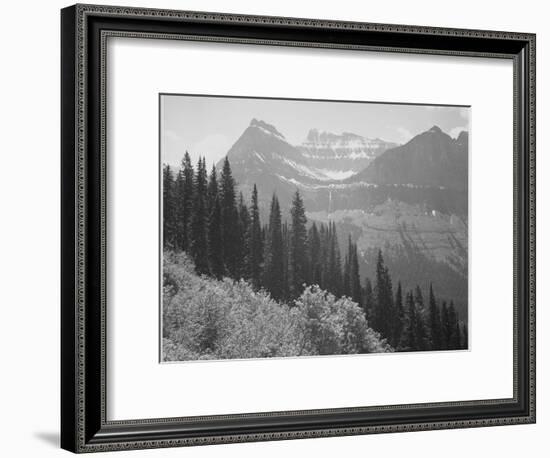 Trees And Bushes In Foreground Mountains In Bkgd "In Glacier National Park" Montana. 1933-1942-Ansel Adams-Framed Art Print