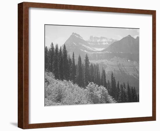 Trees And Bushes In Foreground Mountains In Bkgd "In Glacier National Park" Montana. 1933-1942-Ansel Adams-Framed Art Print