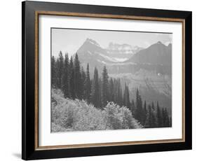 Trees And Bushes In Foreground Mountains In Bkgd "In Glacier National Park" Montana. 1933-1942-Ansel Adams-Framed Art Print