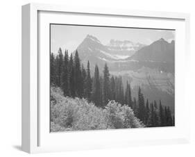 Trees And Bushes In Foreground Mountains In Bkgd "In Glacier National Park" Montana. 1933-1942-Ansel Adams-Framed Art Print