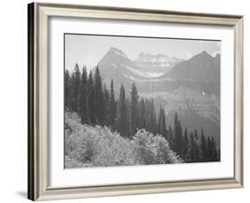 Trees And Bushes In Foreground Mountains In Bkgd "In Glacier National Park" Montana. 1933-1942-Ansel Adams-Framed Art Print