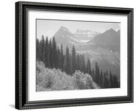 Trees And Bushes In Foreground Mountains In Bkgd "In Glacier National Park" Montana. 1933-1942-Ansel Adams-Framed Art Print