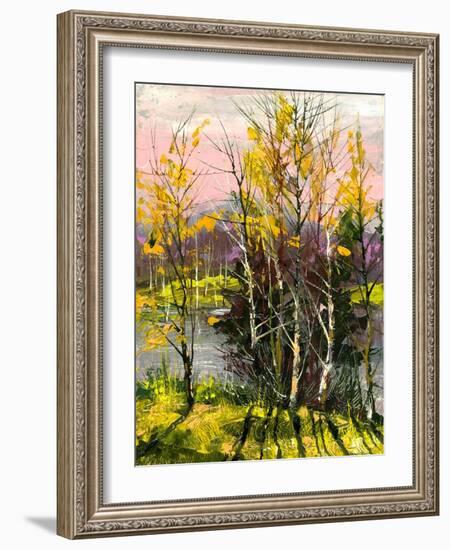 Trees And Bushes On The Bank Of The River-balaikin2009-Framed Art Print