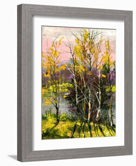 Trees And Bushes On The Bank Of The River-balaikin2009-Framed Art Print