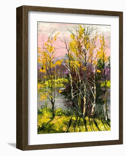 Trees And Bushes On The Bank Of The River-balaikin2009-Framed Art Print