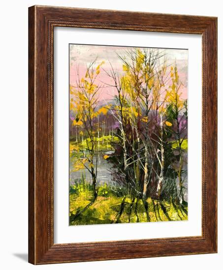 Trees And Bushes On The Bank Of The River-balaikin2009-Framed Art Print