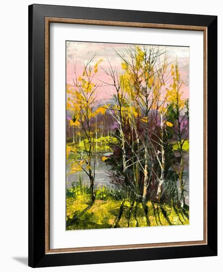 Trees And Bushes On The Bank Of The River-balaikin2009-Framed Art Print