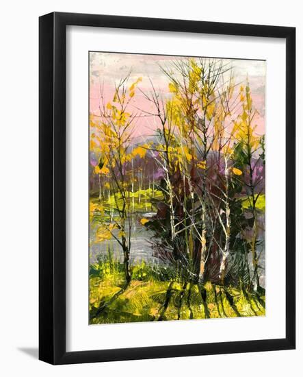 Trees And Bushes On The Bank Of The River-balaikin2009-Framed Art Print