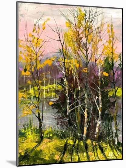 Trees And Bushes On The Bank Of The River-balaikin2009-Mounted Art Print