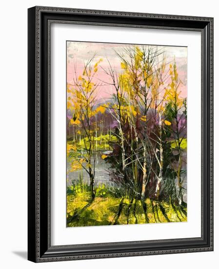 Trees And Bushes On The Bank Of The River-balaikin2009-Framed Art Print