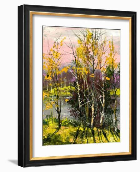 Trees And Bushes On The Bank Of The River-balaikin2009-Framed Art Print