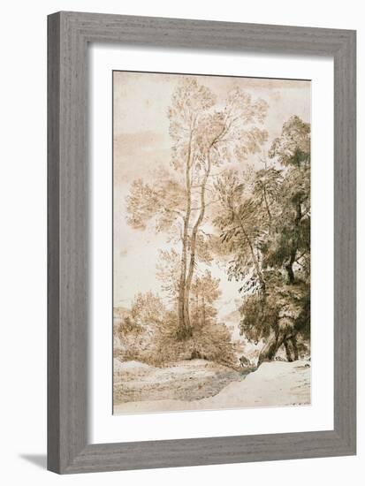 Trees and Deer, after Claude, 1825 (Pen and Ink with Wash on Paper)-John Constable-Framed Giclee Print