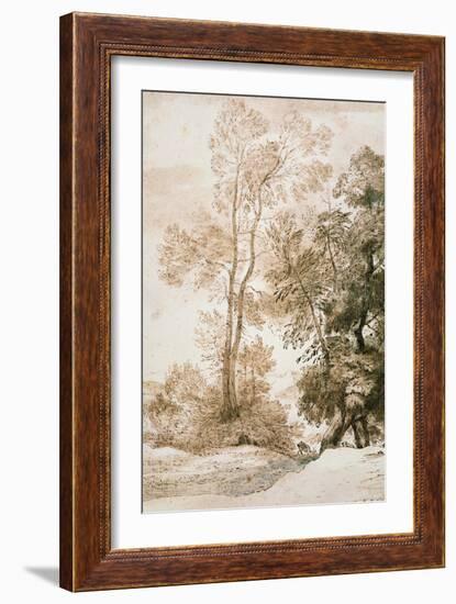 Trees and Deer, after Claude, 1825 (Pen and Ink with Wash on Paper)-John Constable-Framed Giclee Print