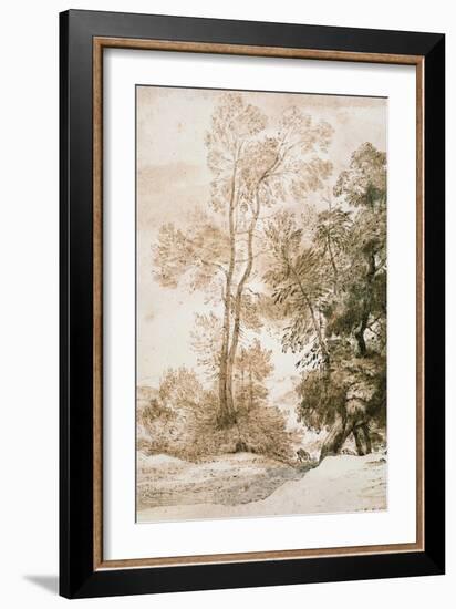 Trees and Deer, after Claude, 1825 (Pen and Ink with Wash on Paper)-John Constable-Framed Giclee Print