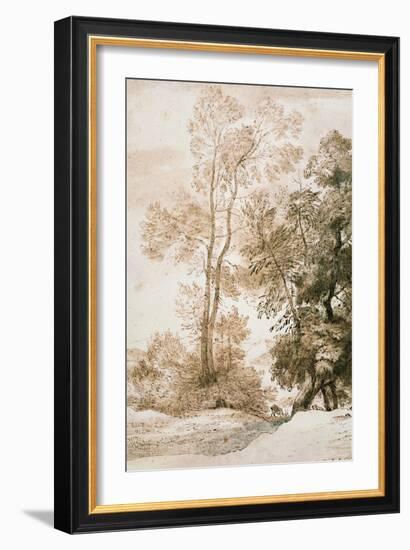 Trees and Deer, after Claude, 1825 (Pen and Ink with Wash on Paper)-John Constable-Framed Giclee Print