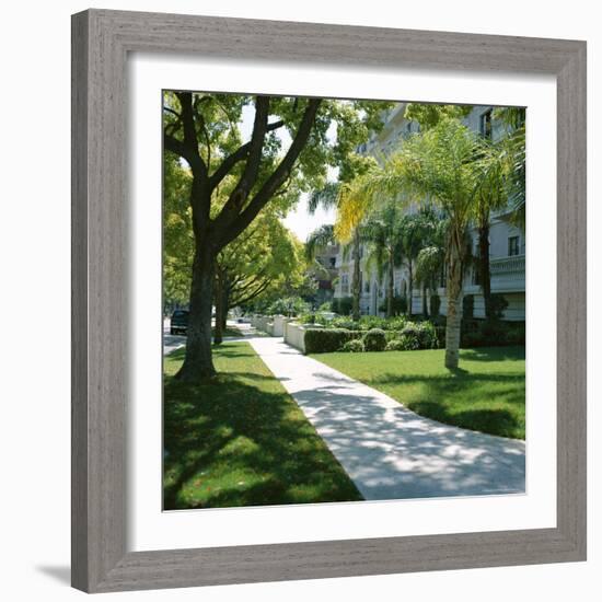 Trees and Grass Along Sidewalk, Beverly Hills, Los Angeles, California, USA-David Lomax-Framed Photographic Print