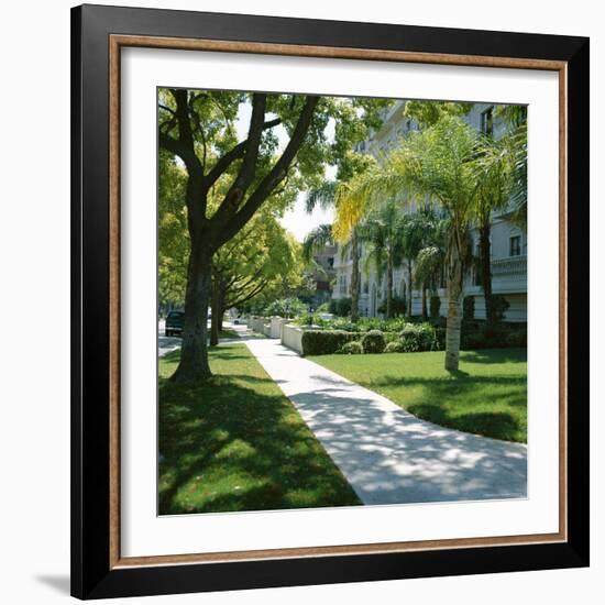 Trees and Grass Along Sidewalk, Beverly Hills, Los Angeles, California, USA-David Lomax-Framed Photographic Print