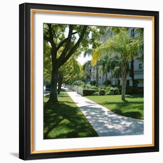 Trees and Grass Along Sidewalk, Beverly Hills, Los Angeles, California, USA-David Lomax-Framed Photographic Print